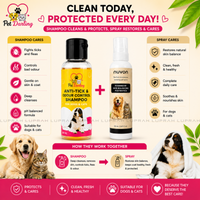 Buy 2 Pet Darling Anti-Tick & Odour Control Shampoo (100ml Each) Get 1 FREE Nuvon Pet Spray (50ml) | Dog & Cat Grooming Combo