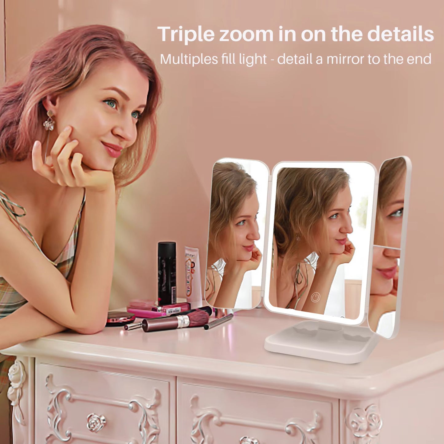 2-in-1 LED Vanity Makeup Mirror with Storage Base