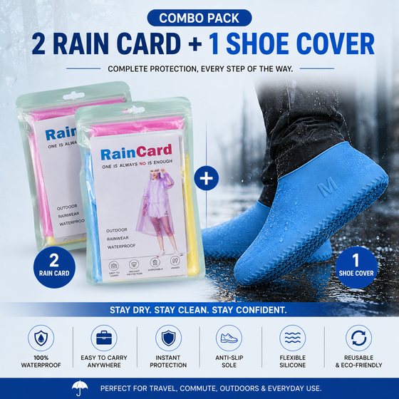 2 Rain Cards + 1 Pair Silicone Shoe Covers Combo